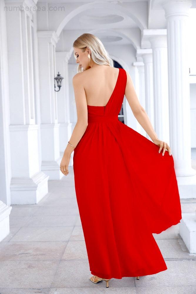 Ladies Chiffon One Shoulder Bridesmaid Evening Dress Wedding Party Evening Dress 28133-numbersea