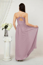 Numbersea Neck Bridesmaid Dresses Chiffon Long Spaghetti A-line Formal Prom Gown for Wedding Party Evening 2801-numbersea