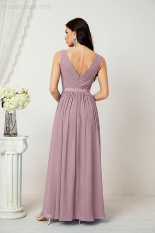 Women's Chiffon Long Bridesmaid Dresses A line Sleeveless Formal Prom Gown for Evening Party Homecoming Dresses 2808-numbersea