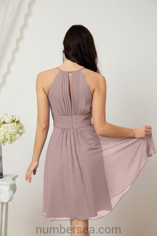 Halter Bridesmaid Dresses Knee Length A Line Formal Evening Party Cocktail Dress 28011