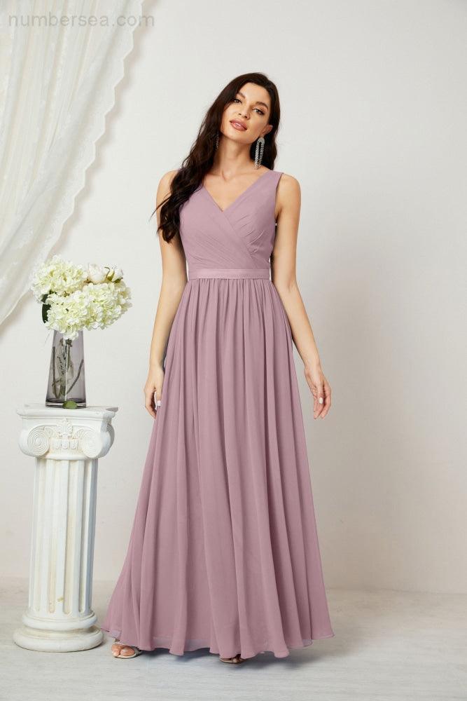 Women's Chiffon Long Bridesmaid Dresses A line Sleeveless Formal Prom Gown for Evening Party Homecoming Dresses 2808-numbersea