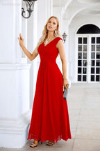 Ladies Chiffon V Neck Sleeveless Floor Length Bridesmaid Evening Dress Wedding Party Evening Dress 28126-numbersea