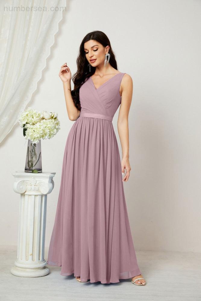 Women's Chiffon Long Bridesmaid Dresses A line Sleeveless Formal Prom Gown for Evening Party Homecoming Dresses 2808-numbersea