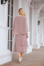 Numbersea Formal Party Gown Dress Chiffon Long Mother of The Bride Dresses with Ruffle Cape 28072 - numbersea