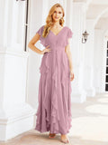 Ruffled Bridesmaid Dresses with Sleeves Long Formal Party Dress 28041-numbersea