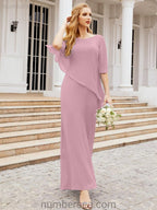 Numbersea Formal Party Gown Dress Long Chiffon Mother Of The Bride Dresses With Ruffle Cape 28026