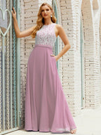 Lace Bridesmaid Dress Floor Length Evening Gowns with Pockets 28017-numbersea