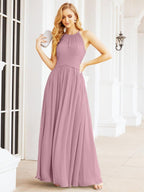 Numbersea Sleeveless Bridesmaid Dresses Long Prom Gown Zipper with Keyhole Back 28056-numbersea