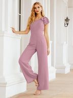 Numbersea Womens One Shoulder Chiffon Long Jumpsuit Formal Evening Dress Bridesmaid Dresses Pants