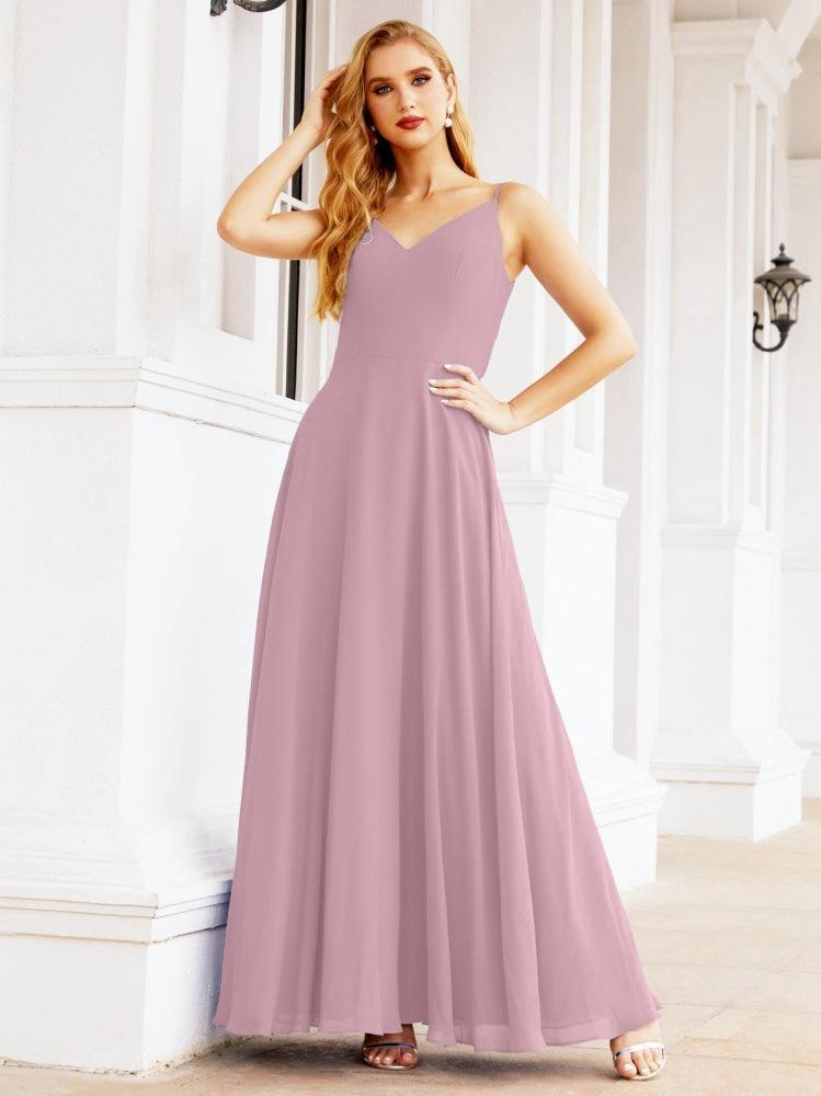 Numbersea Spaghetti Strap Bridesmaid Dresses V Neck Butterfly Back Fromal Evening Party Prom Gown 28036-numbersea