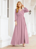 Numbersea Women's Chiffon Bridesmaid Dress A line Long Sleeves Formal Evening Prom Gown for Wedding Guest 28032-numbersea