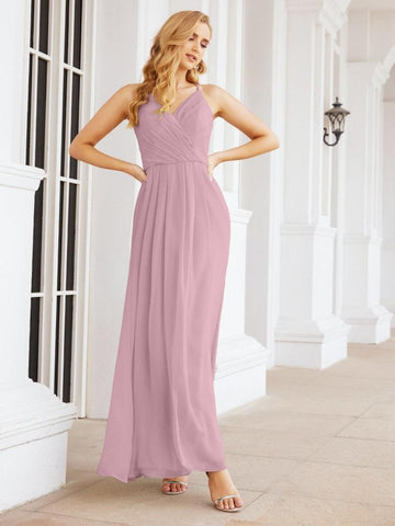Numbersea Spaghetti Strap Bridesmaid Dresses V-Neck Long A-Line Formal Prom Gowns 28063-numbersea