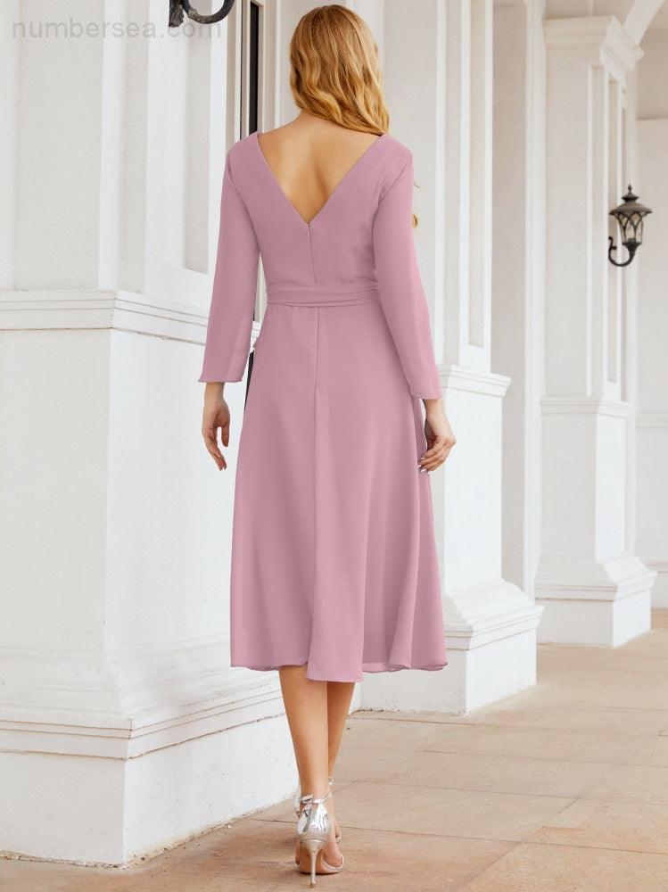 Bridesmaid Dress V-Back Waist Belt Mother of the Bride Wedding Guest 28031-numbersea