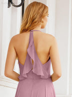 Numbersea Halter Chiffon Bridesmaid Dresses Wedding Appare Sleeveless Formal Prom Dress with Ruffled Back 28035-numbersea