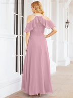 Numbersea Cold Shoulder Long Bridesmaid Dresses Side Slit Formal Prom Gowns Party Wedding 28070-numbersea