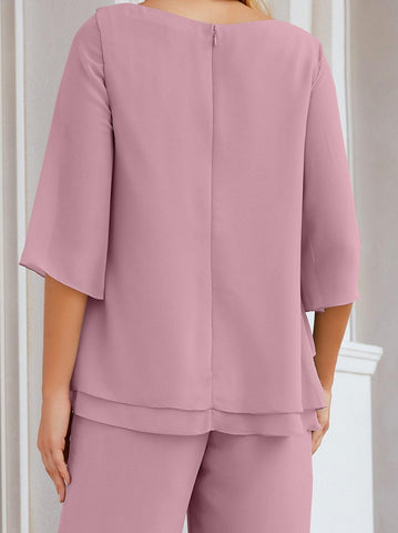 Numbersea Elegant 2 Piece Mother of The Bride Dress Plus Size Pant Suits Ruffle Layers Sliver Housecoat 28064