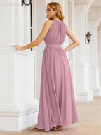 Numbersea Halter Bridesmaid Dress Empire Waist Formal Evening Prom Gown for Mother of The Bride 28030-numbersea