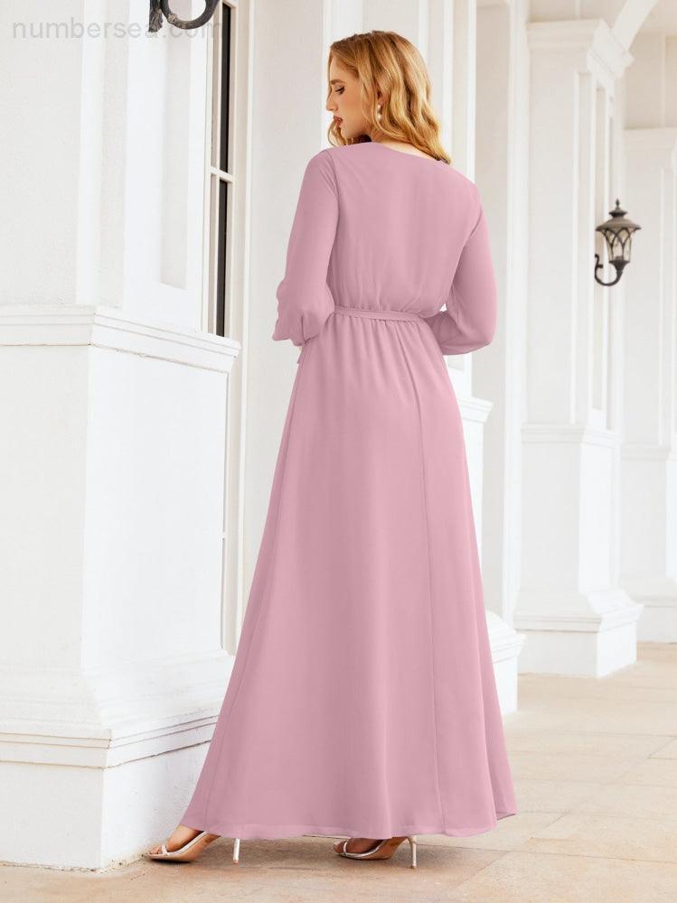 Numbersea Women's Chiffon Bridesmaid Dress A line Long Sleeves Formal Evening Prom Gown for Wedding Guest 28032-numbersea