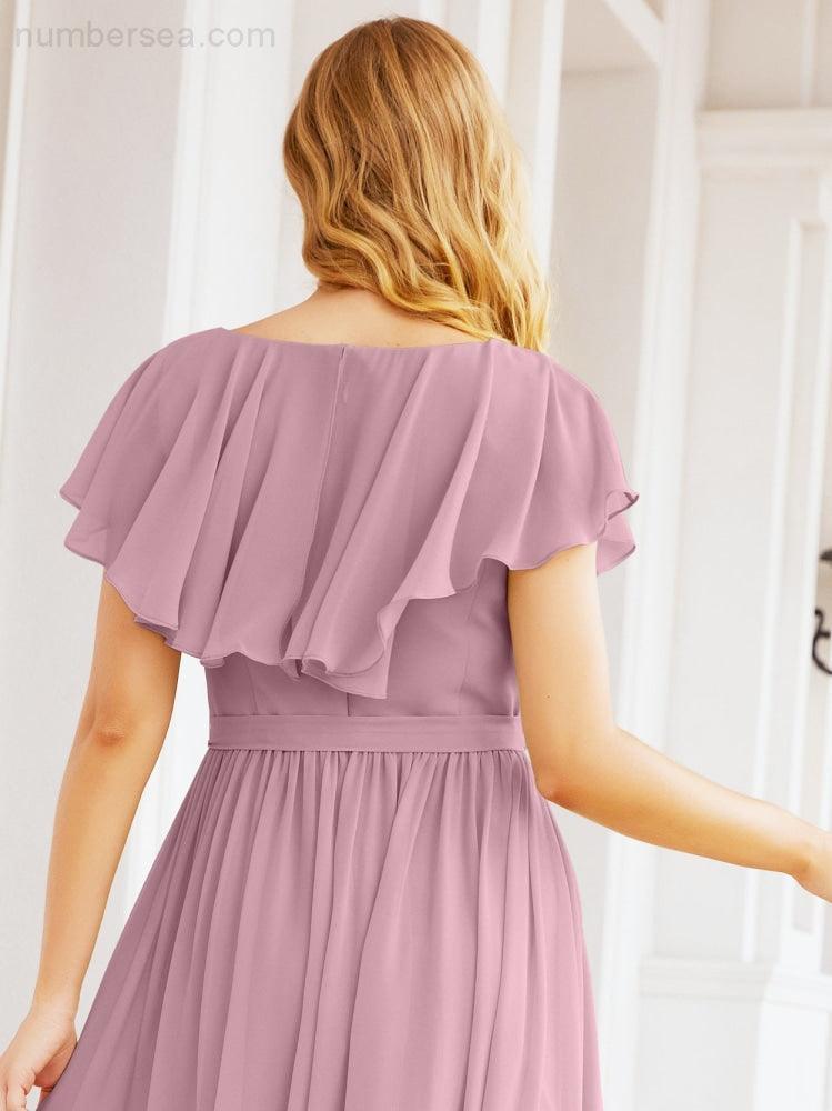 Bridesmaid Dresses with Flutter Sleeves Formal Evening Party Prom Gowns 28044-numbersea