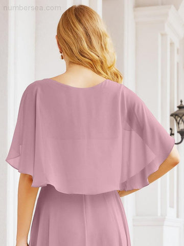 Numbersea Bridesmaid Dresses for Wedding Formal Evening Party Prom Gown with Cape 28050-numbersea