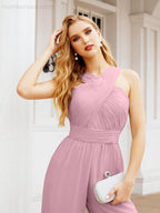 Numbersea Crisscross Neck Jumpsuit Formal Evening Dress Long Bridesmaid Dresses Bell-bottomed Pants 28033-numbersea