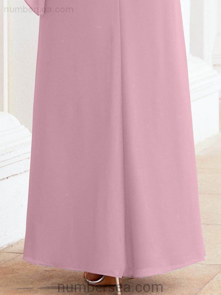 Numbersea Formal Party Gown Dress Long Chiffon Mother Of The Bride Dresses With Ruffle Cape 28026