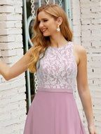 Lace Bridesmaid Dress Floor Length Evening Gowns with Pockets 28017-numbersea