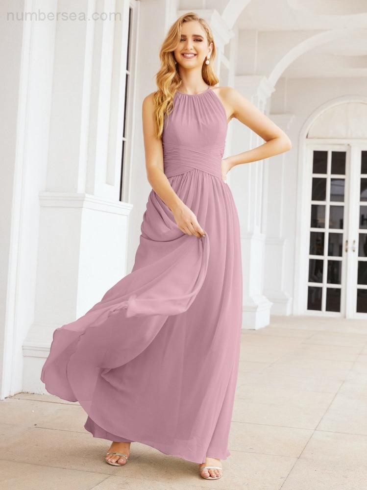 Numbersea Sleeveless Bridesmaid Dresses Long Prom Gown Zipper with Keyhole Back 28056-numbersea