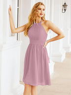 Numbersea Neckholder-Brautjungfernkleid aus Chiffon, kurz, ärmellos, formelles Partykleid, offener Rücken, 28023