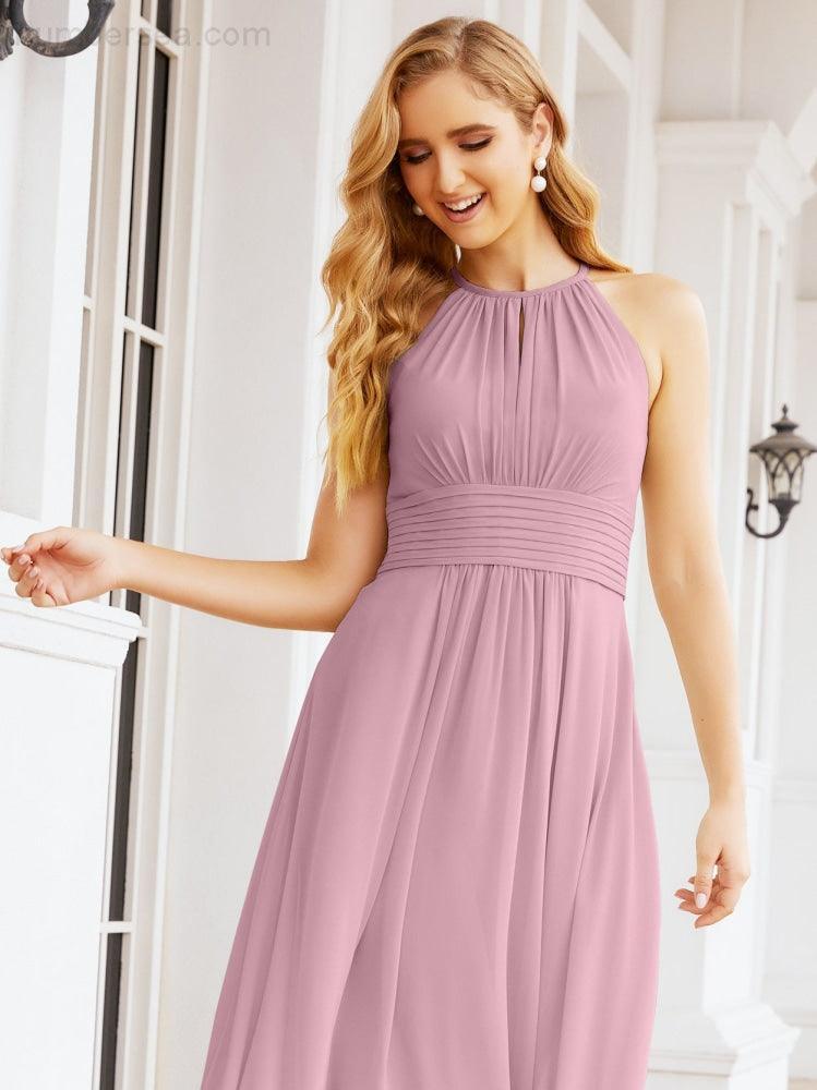 Keyhole Bridesmaid Dresses Sleeveless Formal Evening Party Prom Gowns 28043-numbersea