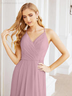 Numbersea Spaghetti Strap Bridesmaid Dresses V-Neck Long A-Line Formal Prom Gowns 28063-numbersea