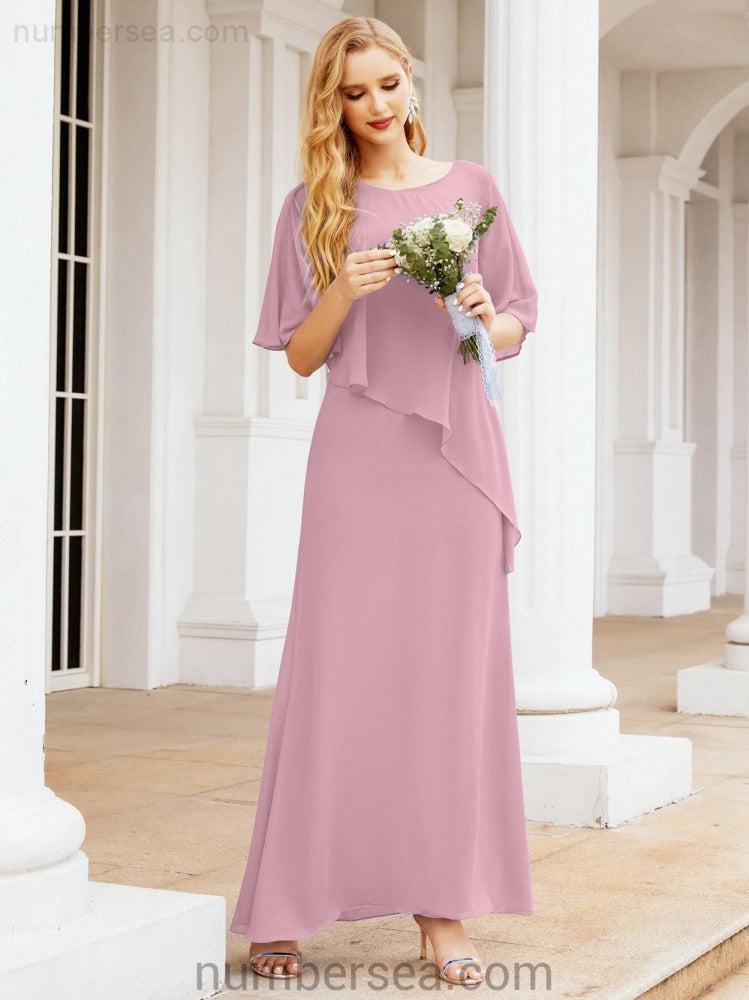 Numbersea Formal Party Gown Dress Long Chiffon Mother Of The Bride Dresses With Ruffle Cape 28026