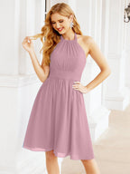 Numbersea Neckholder-Brautjungfernkleid aus Chiffon, kurz, ärmellos, formelles Partykleid, offener Rücken, 28023