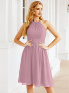 Numbersea Neckholder-Brautjungfernkleid aus Chiffon, kurz, ärmellos, formelles Partykleid, offener Rücken, 28023