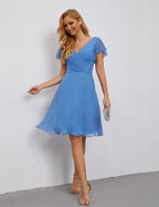 Numbersea Chiffon Bridesmaid Dress V Neck Short Cocktail Gowns For Juniors Homecoming Dresses 28077