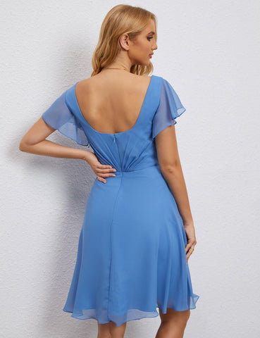 Numbersea Chiffon Bridesmaid Dress V Neck Short Cocktail Gowns For Juniors Homecoming Dresses 28077