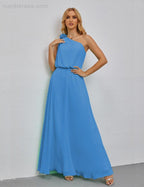Ruffled One Shoulder Sleeveless Long Bridesmaid Dresses A-line Formal Evening Gown Side Split 28080-numbersea
