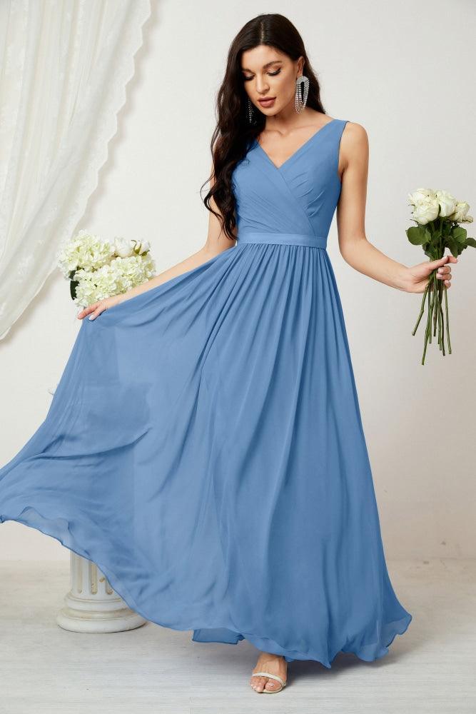 Women's Chiffon Long Bridesmaid Dresses A line Sleeveless Formal Prom Gown for Evening Party Homecoming Dresses 2808-numbersea