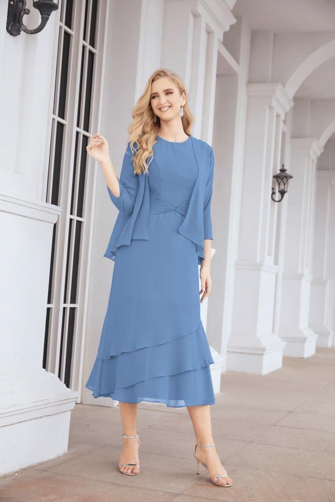 Numbersea Formal Party Gown Dress Chiffon Long Mother of The Bride Dresses with Ruffle Cape 28072 - numbersea