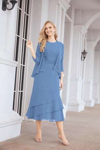 Numbersea Formal Party Gown Dress Chiffon Long Mother of The Bride Dresses with Ruffle Cape 28072 - numbersea