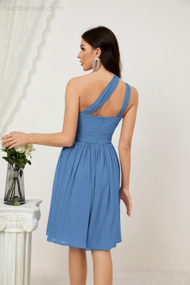 Numbersea Women Chiffon Short One Shoulder Bridesmaid Dress Formal Dresses For Party Homecoming 2804