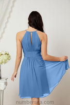 Halter Bridesmaid Dresses Knee Length A Line Formal Evening Party Cocktail Dress 28011