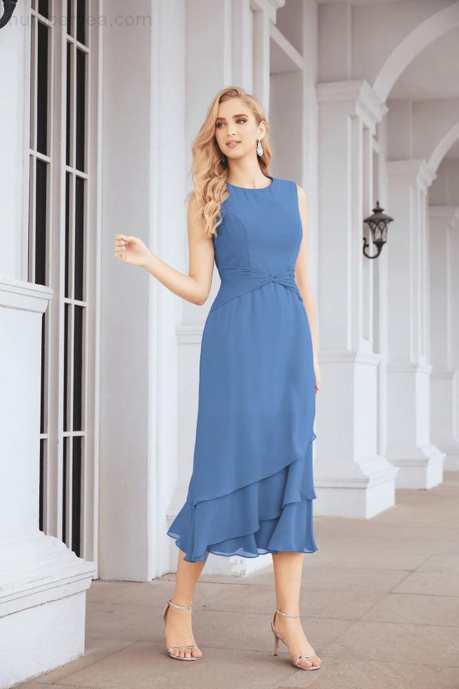 Numbersea Formal Party Gown Dress Chiffon Long Mother of The Bride Dresses with Ruffle Cape 28072 - numbersea