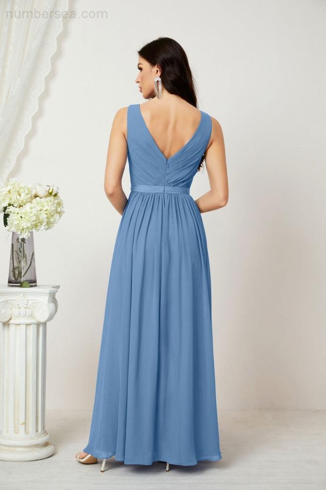 Women's Chiffon Long Bridesmaid Dresses A line Sleeveless Formal Prom Gown for Evening Party Homecoming Dresses 2808-numbersea