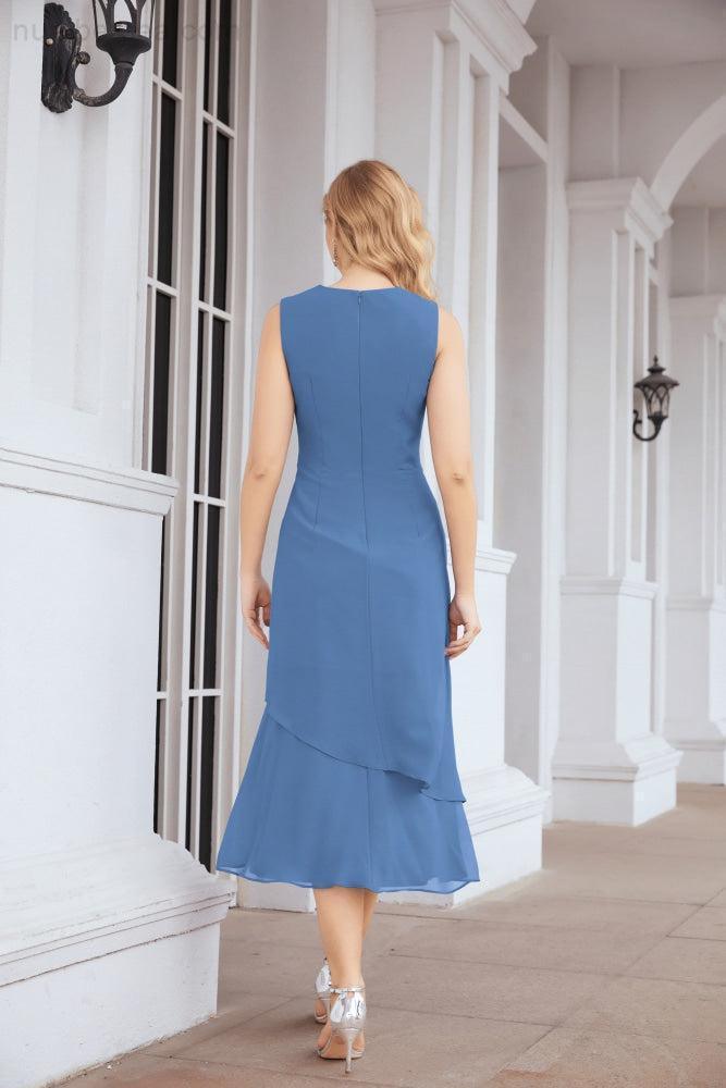 Numbersea Formal Party Gown Dress Chiffon Long Mother of The Bride Dresses with Ruffle Cape 28072 - numbersea