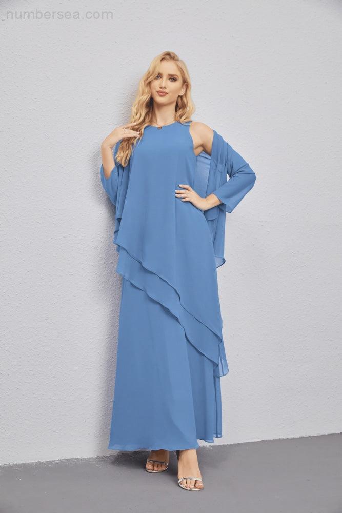 Mother of Bride Dresses with Open Front Lightweight Cardigan Formal Prom Gown 28081-numbersea