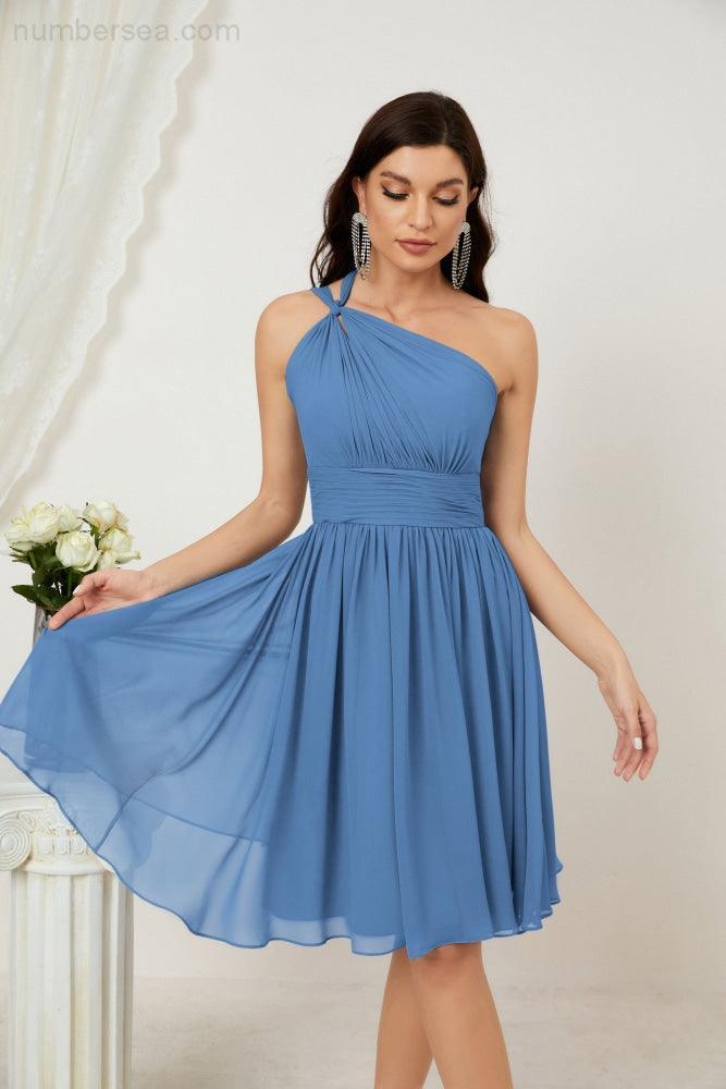 Numbersea Women Chiffon Short One Shoulder Bridesmaid Dress Formal Dresses For Party Homecoming 2804