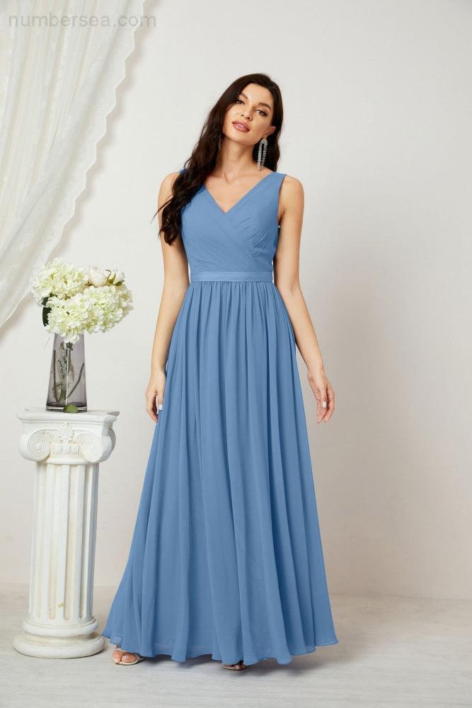 Women's Chiffon Long Bridesmaid Dresses A line Sleeveless Formal Prom Gown for Evening Party Homecoming Dresses 2808-numbersea