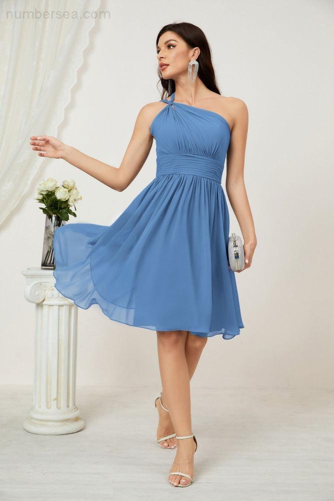 Numbersea Women Chiffon Short One Shoulder Bridesmaid Dress Formal Dresses For Party Homecoming 2804