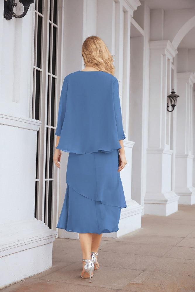 Numbersea Formal Party Gown Dress Chiffon Long Mother of The Bride Dresses with Ruffle Cape 28072 - numbersea